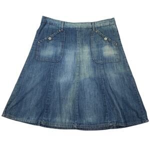 H&M Label of Graded Goods Denim Jean Skirt Patchwork Size 8 Boho Prairie Button